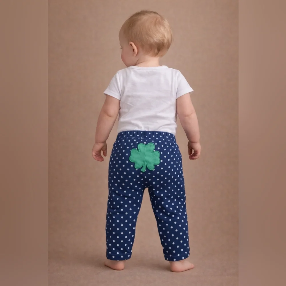 ⭐M4) Carter’s Baby Girl Navy Polka Dot Pants 9 Months Shamrock St Patrick’s Day
